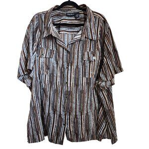 Maggie Barnes Shirt Womens 5X Plus Size Short Sleeve Button Front Abstract Brown